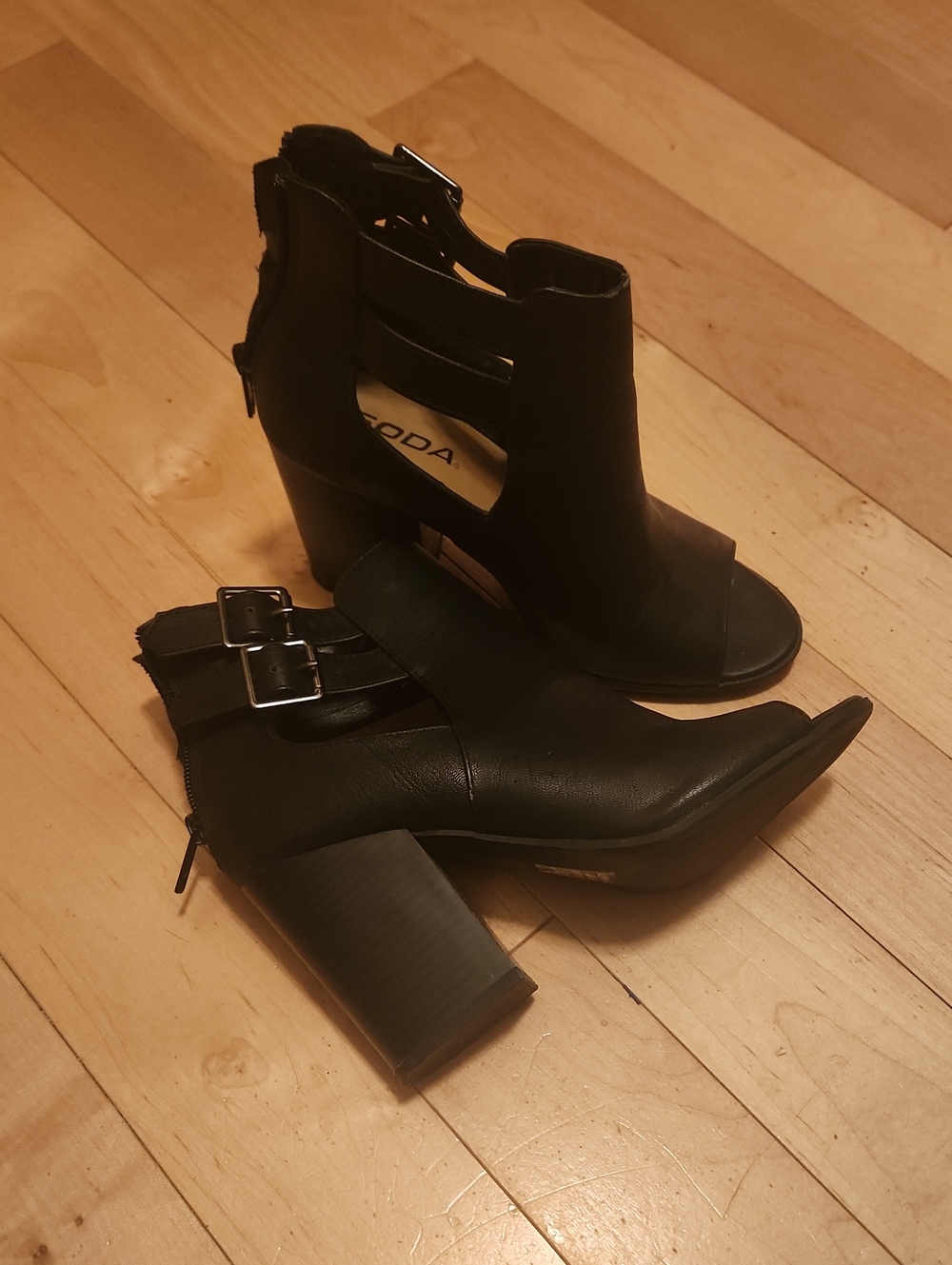 Soda Black Open-Toe Block Heel